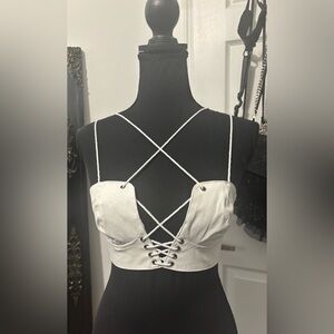 NWT Dolls Kill / Darker Wavs White Replay Strappy Bustier Top